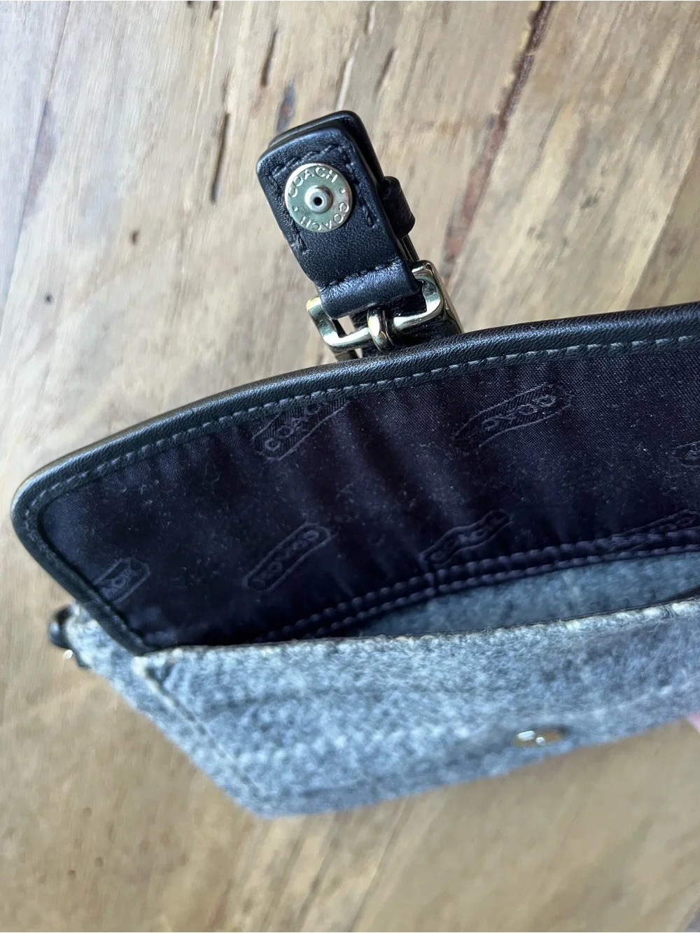 Coach Wool Tweed Wristlet Gray White
